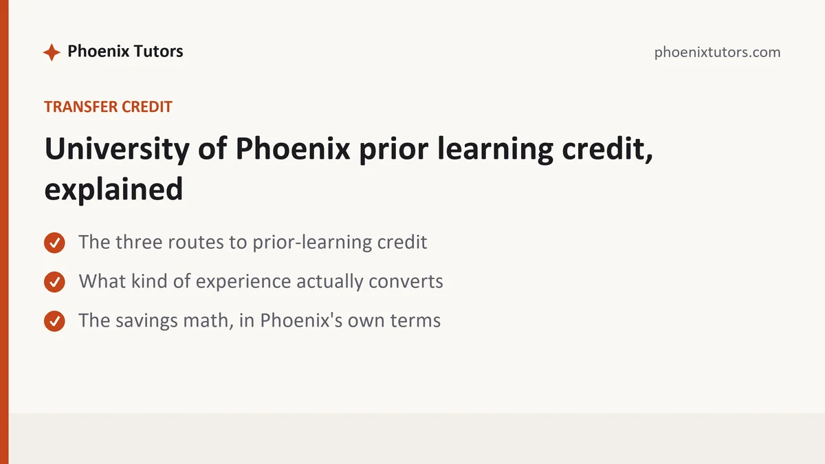 University of Phoenix prior learning credit, explained, a University of Phoenix student guide, from Phoenix Tutorship