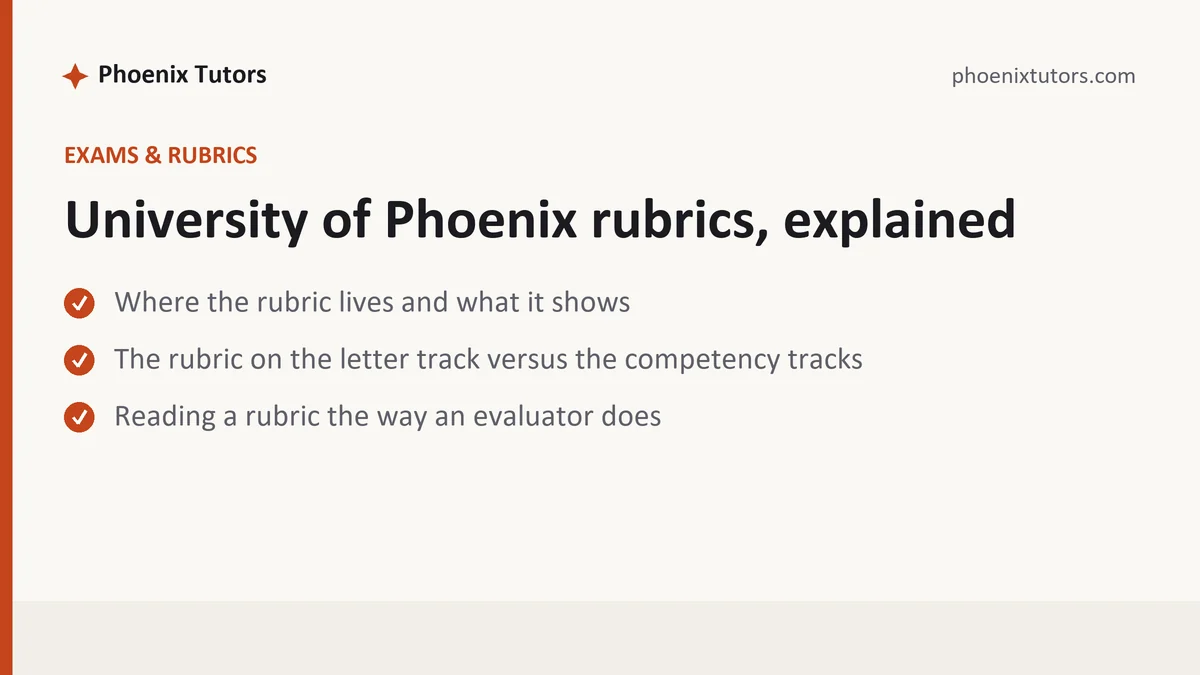 University of Phoenix rubrics, explained, a University of Phoenix student guide, from Phoenix Tutorship