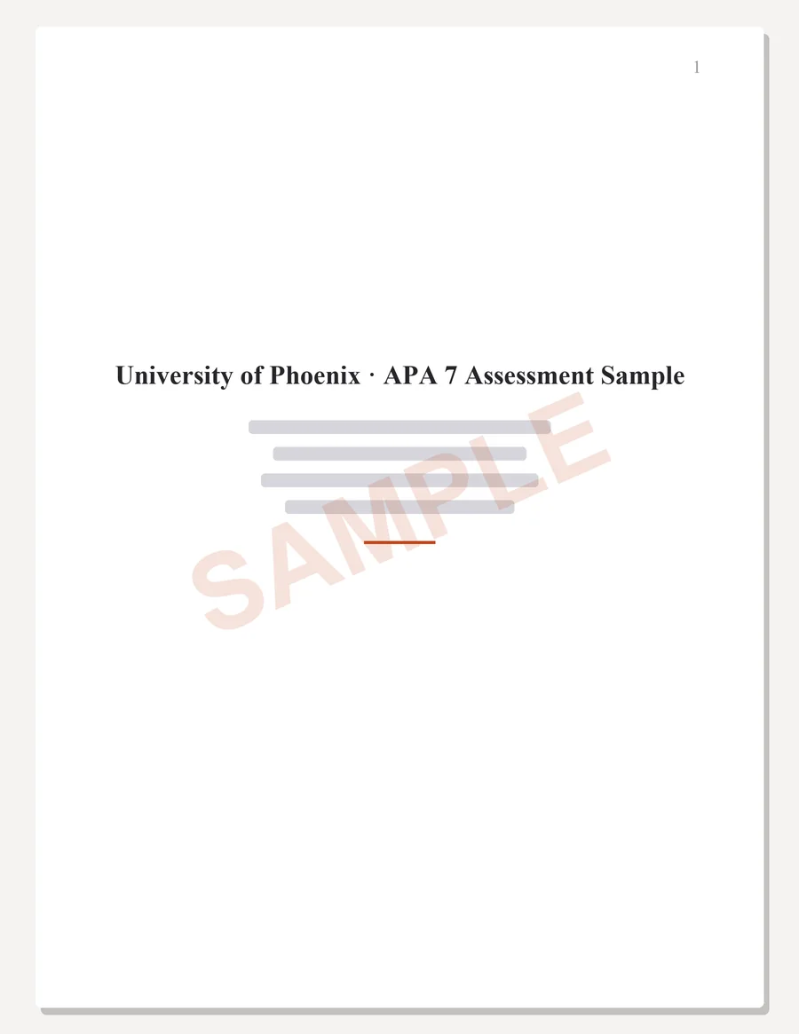 University of Phoenix sample paper preview, APA 7 title page, written to the scoring guide
